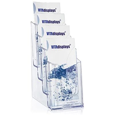 VITAdisplays 2 st. DIN lång DL bordsbroschyrstativ med fyra våningar, trifold- flygstativ, transparent flyghållare och broschyrhållare, bordsprospektstativ för flygare, broschyrer, tillval väggmontering VITAdisplays 2 st. DIN lång DL bordsbroschyrstativ med fyra våningar, trifold- flygstativ, transparent flyghållare och broschyrhållare, bordsprospektstativ för flygare, broschyrer, tillval väggmontering