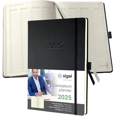 Sigel C2518 Planeringsbok Mötesplanerare Veckokalender 2025, Extra Stor, A4+, 1 Vecka = 2 Sidor, 1 Kolumn Per Dag, Svart, Inbunden, 192 Sidor, Pennögla, Arkivväska, Conceptum Sigel C2518 Planeringsbok Mötesplanerare Veckokalender 2025, Extra Stor, A4+, 1 Vecka = 2 Sidor, 1 Kolumn Per Dag, Svart, Inbunden, 192 Sidor, Pennögla, Arkivväska, Conceptum