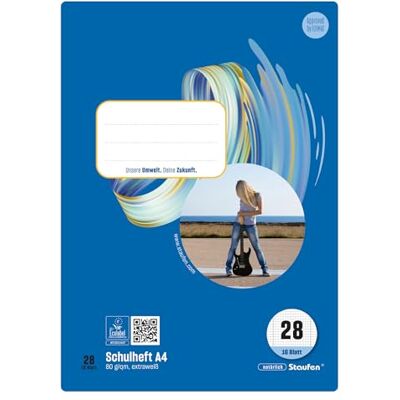 Staufen Style skolhäfte – 10 häften vardera, 16 ark, DIN A4, linjerat 28 (5 mm rutig med kantlinje), 80 g/m² återvunnet papper Staufen Style skolhäfte – 10 häften vardera, 16 ark, DIN A4, linjerat 28 (5 mm rutig med kantlinje), 80 g/m² återvunnet papper
