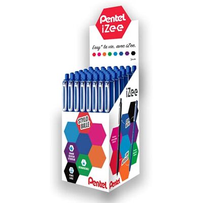 Pentel iZee BX470-C set med 48 infällbara kulspetspennor med metallklämma, 1 mm bred spets, blå Pentel iZee BX470-C set med 48 infällbara kulspetspennor med metallklämma, 1 mm bred spets, blå