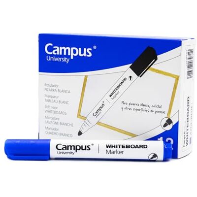 Campus – Kartong med 12 whiteboardpennor med 2 mm kulspetspennor, perfekt för att skriva på glas, whiteboard och andra släta ytor (blå) Campus – Kartong med 12 whiteboardpennor med 2 mm kulspetspennor, perfekt för att skriva på glas, whiteboard och andra släta ytor (blå)