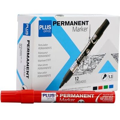 Plus Office Permanent märkpenna, 12-pack permanenta markörer med 1,3 mm kulspetspenna, vatten- och ljusbeständig, permanent för registrering, märkning och ritning (röd) Plus Office Permanent märkpenna, 12-pack permanenta markörer med 1,3 mm kulspetspenna, vatten- och ljusbeständig, permanent för registrering, märkning och ritning (röd)