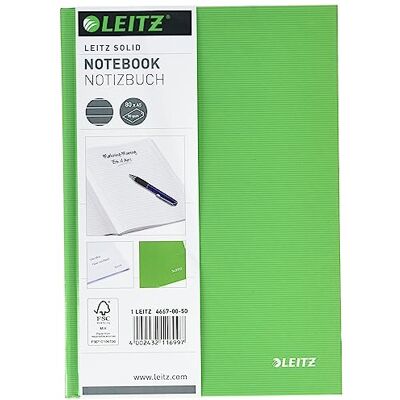 Leitz A5 hårt täckt anteckningsbok, linjerad, 90 gsm elfenbenspapper, solid räckvidd, ljusgrön, 80 ark Leitz A5 hårt täckt anteckningsbok, linjerad, 90 gsm elfenbenspapper, solid räckvidd, ljusgrön, 80 ark