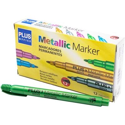 Plus Office – 12 märkpennor med metallisk effekt, permanenta markörer för skrivning, målning, märkning av alla materialtyper, metallmarkörer med 1,2 mm spets (grön) Plus Office – 12 märkpennor med metallisk effekt, permanenta markörer för skrivning, målning, märkning av alla materialtyper, metallmarkörer med 1,2 mm spets (grön)
