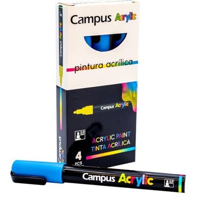 Campus Akrylmarkörer, 2 mm paket med runda spetspennor, vattenbaserade, icke-permanenta färgmarkörer, ogenomskinliga och snabbtorkande akrylmarkörer (blå) Campus Akrylmarkörer, 2 mm paket med runda spetspennor, vattenbaserade, icke-permanenta färgmarkörer, ogenomskinliga och snabbtorkande akrylmarkörer (blå)