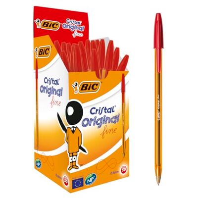 BIC 872720 kulspetspenna Cristal Original fine (med huva, 0,3 mm) låda med 50 stycken, röd BIC 872720 kulspetspenna Cristal Original fine (med huva, 0,3 mm) låda med 50 stycken, röd