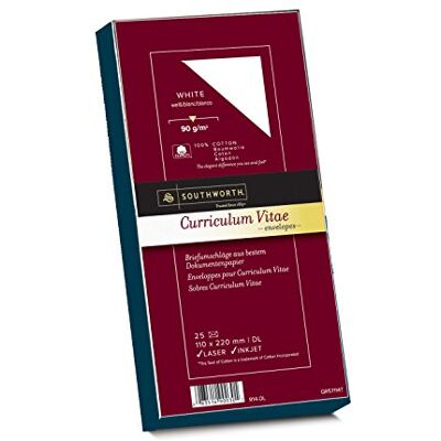 Southworth 90030 kuvert av 100% bomull, DIN lång, vit, med vattenstämpel 90 g/kvm, 25 stycken i kartong Southworth 90030 kuvert av 100% bomull, DIN lång, vit, med vattenstämpel 90 g/kvm, 25 stycken i kartong