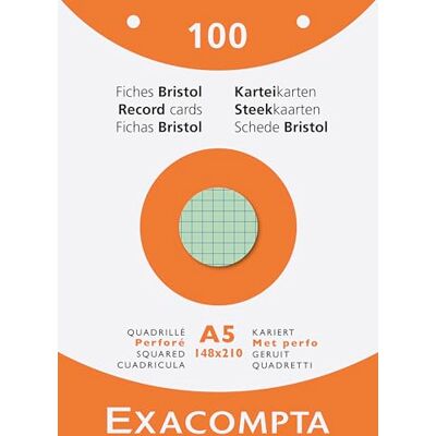 Exacompta Ref. 13658E kartong med 10 fodral med 100 rutnät, 5 x 5 perforerade bristolpluggar format 148 x 210 mm kompatibel med bläckstråleskrivare, laser och kopiator diverse färger Exacompta Ref. 13658E kartong med 10 fodral med 100 rutnät, 5 x 5 perforerade bristolpluggar format 148 x 210 mm kompatibel med bläckstråleskrivare, laser och kopiator diverse färger
