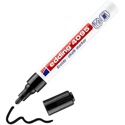 edding 4095 kolmarker – svart – 1 kolpenna – rund spets 2–3 mm – vattenlöslig penna med medium spets för krittalvor, fönster, glas, speglar – flytande kolmärkpennor för opak täckning edding 4095 kolmarker – svart – 1 kolpenna – rund spets 2–3 mm – vattenlöslig penna med medium spets för krittalvor, fönster, glas, speglar – flytande kolmärkpennor för opak täckning