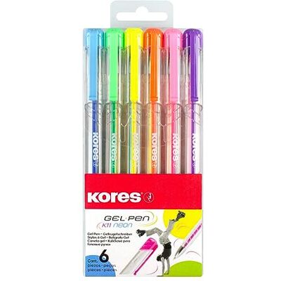 Kores – K11: Färgade neongelpennor, 0,8 mm medelpunkt med gelbläck för smidig skrivning, triangulär ergonomisk form, skol- och kontorsmaterial, paket med 6 tum blandade neonfärger Kores – K11: Färgade neongelpennor, 0,8 mm medelpunkt med gelbläck för smidig skrivning, triangulär ergonomisk form, skol- och kontorsmaterial, paket med 6 tum blandade neonfärger