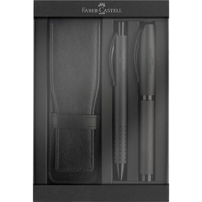 Faber-Castell 202189 – Presentförpackning Essentio Aluminium svart, med reservfyllpenna, kulspetspenna och pennfodral, elegant skrivset Faber-Castell 202189 – Presentförpackning Essentio Aluminium svart, med reservfyllpenna, kulspetspenna och pennfodral, elegant skrivset