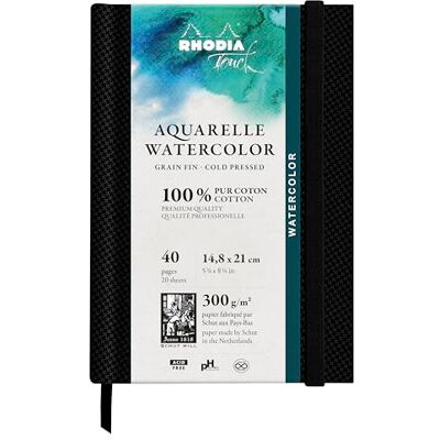 Rhodia Onozo fodral 116140C akvarellbok med beröring 100% finkornig bomull papper 300 g A5 porträtt, 40 sidor sydd broschyr hårt Rhodia Onozo fodral 116140C akvarellbok med beröring 100% finkornig bomull papper 300 g A5 porträtt, 40 sidor sydd broschyr hårt
