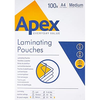 Fellowes , Apex, Pack med 100 plastfodral, A4-format, 125 μm, glans Fellowes , Apex, Pack med 100 plastfodral, A4-format, 125 μm, glans