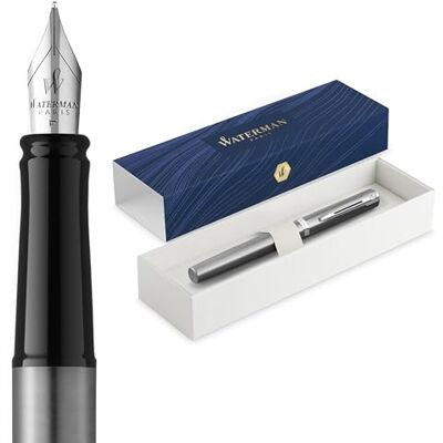 Waterman Impression fyllepenn Medium spets med blått bläckpatron Rostfritt stål med palladiumbelagd kant Presentask Waterman Impression fyllepenn Medium spets med blått bläckpatron Rostfritt stål med palladiumbelagd kant Presentask