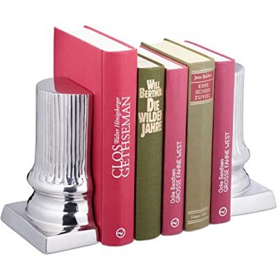 Relaxdays Bokstöd, set om 2, pelardesign, för bokhylla, bokhållare H x B x D: 18 x 12,5 x 7 cm, aluminium, silver Relaxdays Bokstöd, set om 2, pelardesign, för bokhylla, bokhållare H x B x D: 18 x 12,5 x 7 cm, aluminium, silver