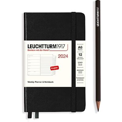 LEUCHTTURM1917 367747 veckokalender och anteckningsbok ficka (A6) 2024, 12 månader, svart, engelsk LEUCHTTURM1917 367747 veckokalender och anteckningsbok ficka (A6) 2024, 12 månader, svart, engelsk