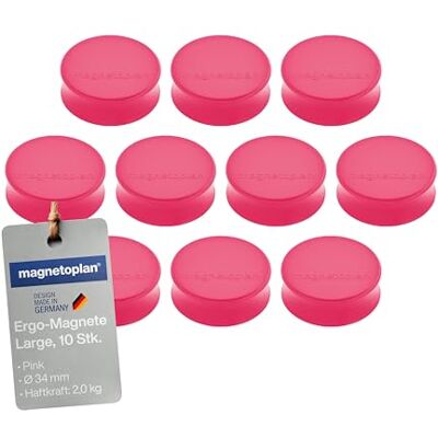 magnetoplan Ergo stora magneter, diameter 34 mm x 12,5 mm, förpackning med 10 rosa magnetoplan Ergo stora magneter, diameter 34 mm x 12,5 mm, förpackning med 10 rosa