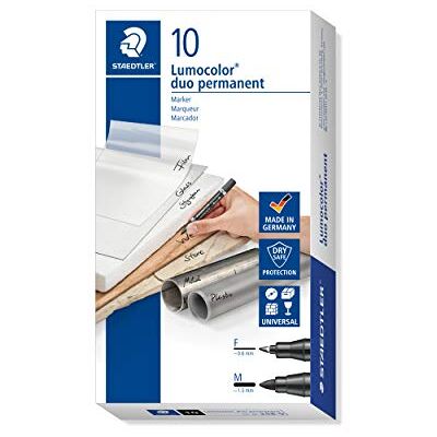 STAEDTLER 348-9 Lumocolor Zweispitzmarker permanent, 10 Stück, schwarz STAEDTLER 348-9 Lumocolor Zweispitzmarker permanent, 10 Stück, schwarz