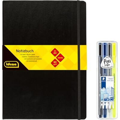 Idena 90339 – Anteckningsbok DIN A4 med 192 sidor, tom, inkl. STAEDTLER Triplus Mobile Office Set med Fineliner, kulspetspenna och överstrykningspenna Idena 90339 – Anteckningsbok DIN A4 med 192 sidor, tom, inkl. STAEDTLER Triplus Mobile Office Set med Fineliner, kulspetspenna och överstrykningspenna