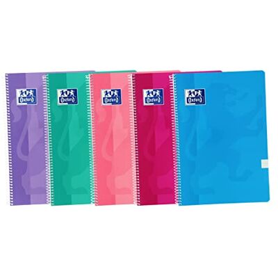 Oxford , Anteckningsböcker A4 (Folio) 4 x 4 rutnät, mjukt fodral, 80 ark, 5-pack anteckningsböcker, trendfärger Oxford , Anteckningsböcker A4 (Folio) 4 x 4 rutnät, mjukt fodral, 80 ark, 5-pack anteckningsböcker, trendfärger