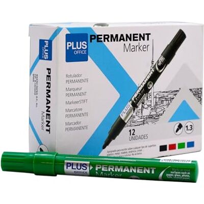 Plus Office Permanent märkpenna, 12-pack permanenta markörer med 1,3 mm kulspetspenna, vatten- och ljusbeständig, permanent för bokmärkning, märkning och ritning (grön) Plus Office Permanent märkpenna, 12-pack permanenta markörer med 1,3 mm kulspetspenna, vatten- och ljusbeständig, permanent för bokmärkning, märkning och ritning (grön)