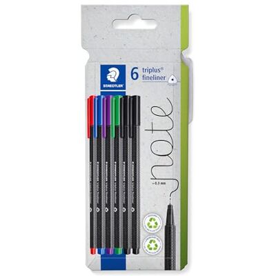 STAEDTLER Fineliner-pennor – triplus – 6 blandade färger – paket med 6, 334 C6 STAEDTLER Fineliner-pennor – triplus – 6 blandade färger – paket med 6, 334 C6