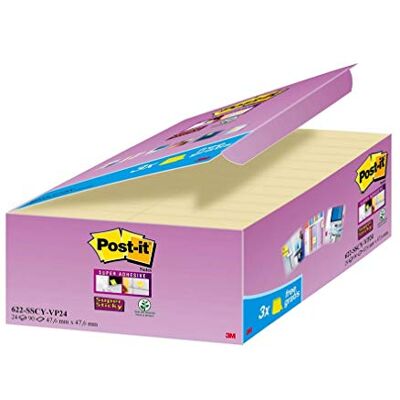 Post-it 622SY-24 självhäftande anteckningar Super Sticky Notes Promotion, 48 x 48 mm, 24 block, 90 ark, gul Post-it 622SY-24 självhäftande anteckningar Super Sticky Notes Promotion, 48 x 48 mm, 24 block, 90 ark, gul