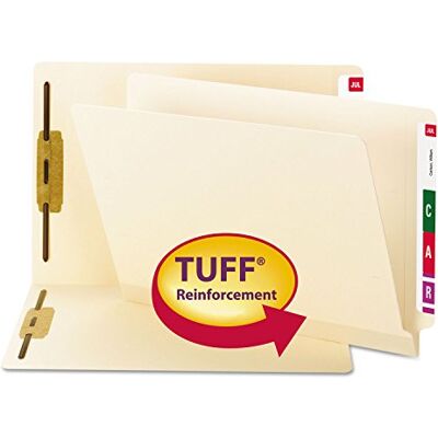 Smead TUFF® Laminerad slutflik fästmapp, Shelf-Master® förstärkt rakklippt flik, 2 fästanordningar, brevstorlek, Manila, 50 per låda (34105) Smead TUFF® Laminerad slutflik fästmapp, Shelf-Master® förstärkt rakklippt flik, 2 fästanordningar, brevstorlek, Manila, 50 per låda (34105)