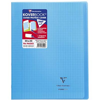 Clairefontaine – Ref 981402C – Koverbook häftad anteckningsbok (96 sidor) – A4+ i storlek, Séyès linjal, polyprofodral, 90 gsm borstat velumpapper – blått omslag Clairefontaine – Ref 981402C – Koverbook häftad anteckningsbok (96 sidor) – A4+ i storlek, Séyès linjal, polyprofodral, 90 gsm borstat velumpapper – blått omslag