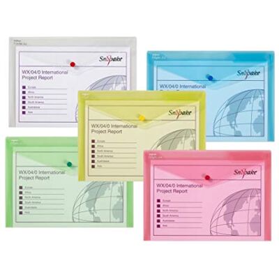 Snopake 12843X Polyfile A4 Popper plånboksfil med tryckknapp och indexflik – klassiska blandade färger (paket med 5) Snopake 12843X Polyfile A4 Popper plånboksfil med tryckknapp och indexflik – klassiska blandade färger (paket med 5)
