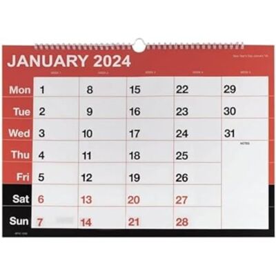 Unbranded Trådbunden månadskalender A3 2024 Unbranded Trådbunden månadskalender A3 2024