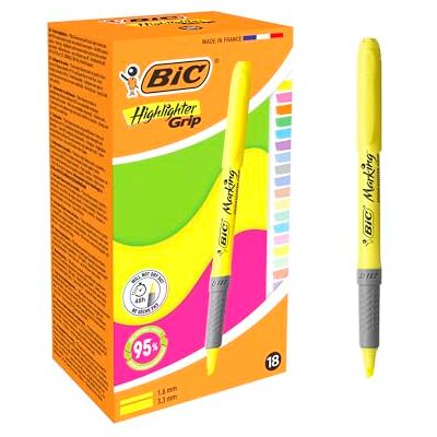 BIC Highlighter Grip Neon och Pastellpennor med mejslad spets blandade färger, låda med 18 BIC Highlighter Grip Neon och Pastellpennor med mejslad spets blandade färger, låda med 18