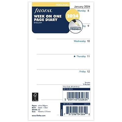 Filofax Personlig vecka per sida engelsk 2024 dagbok, vit Filofax Personlig vecka per sida engelsk 2024 dagbok, vit