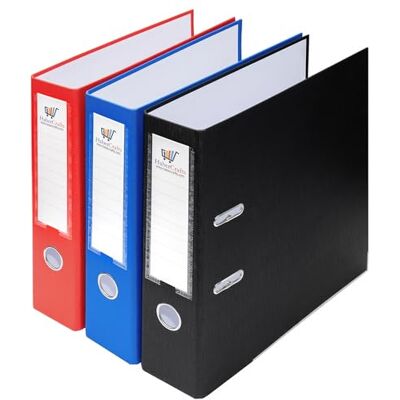 Habercrafts A4-spakarkivfiler 3-pack blandade färger (svart rödblå) hållbar plast ombord, låsmekanism, utbytbara ryggetiketter, ringpärmar, kontorsfilorganiserare (3-pack) Habercrafts A4-spakarkivfiler 3-pack blandade färger (svart rödblå) hållbar plast ombord, låsmekanism, utbytbara ryggetiketter, ringpärmar, kontorsfilorganiserare (3-pack)