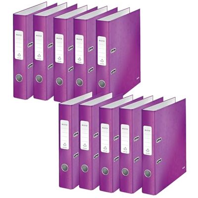 Leitz kvalitetsmapp 180°, 10-pack, A4, smal, 5,2 cm ryggbredd, laminerad gråkartong, violett, WOW-serien, designen kan variera, 10060062 Leitz kvalitetsmapp 180°, 10-pack, A4, smal, 5,2 cm ryggbredd, laminerad gråkartong, violett, WOW-serien, designen kan variera, 10060062