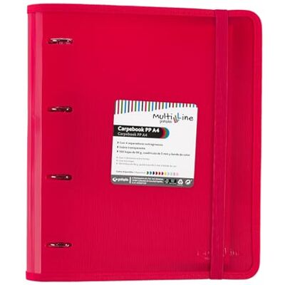 Grafoplás 88100054. Carpeblock med 4 ringar med reservdelar och separatorer, A4, Fuchsia, Randig Polypropylen Carpebook Multiline Grafoplás 88100054. Carpeblock med 4 ringar med reservdelar och separatorer, A4, Fuchsia, Randig Polypropylen Carpebook Multiline