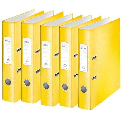 Leitz kvalitetsmapp 180°, 5-pack, A4, smal, 5,2 cm ryggbredd, laminerad gråkartong, gul, WOW-serien, 10064016 Leitz kvalitetsmapp 180°, 5-pack, A4, smal, 5,2 cm ryggbredd, laminerad gråkartong, gul, WOW-serien, 10064016