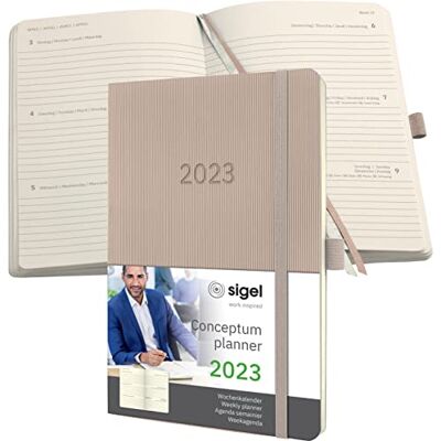 Sigel C2330 möteskalender veckokalender 2023 – ca. A5 – taupe – mjukt fodral – 192 sidor – gummiband, pennslinga, arkivväska – PEFC-certifierad – konceptum Sigel C2330 möteskalender veckokalender 2023 – ca. A5 – taupe – mjukt fodral – 192 sidor – gummiband, pennslinga, arkivväska – PEFC-certifierad – konceptum