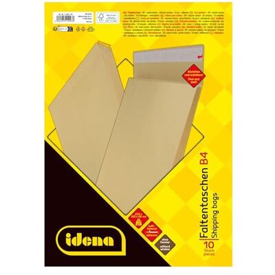 Idena 11093 – fraktpåsar DIN B4, 10 stycken självhäftande, vikbara fickor med 4 cm golvveck, kuvert utan fönster, tillverkade av 140 g/m² FSC-återvunnet papper i brunt Idena 11093 – fraktpåsar DIN B4, 10 stycken självhäftande, vikbara fickor med 4 cm golvveck, kuvert utan fönster, tillverkade av 140 g/m² FSC-återvunnet papper i brunt