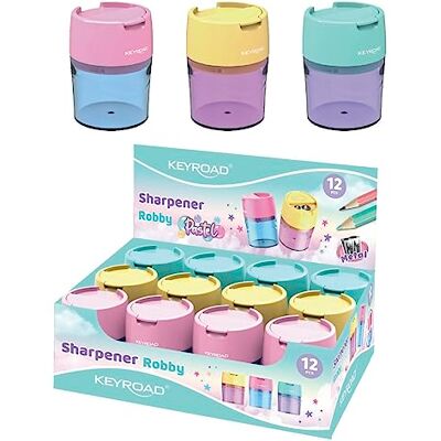 KEYROAD Ergonomisk dubbelpennvässare pastell/12 stycken/blad av stål/blyertspennor och färgpennor/för förskola och skola/Sharpener pennvässare KEYROAD Ergonomisk dubbelpennvässare pastell/12 stycken/blad av stål/blyertspennor och färgpennor/för förskola och skola/Sharpener pennvässare