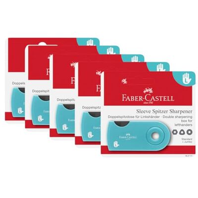 Faber-Castell 205244 – Pennvässare vänsterhänt barn, 5 sliphylsor turkos, dubbel pennvässare för pennor och färgpennor Faber-Castell 205244 – Pennvässare vänsterhänt barn, 5 sliphylsor turkos, dubbel pennvässare för pennor och färgpennor