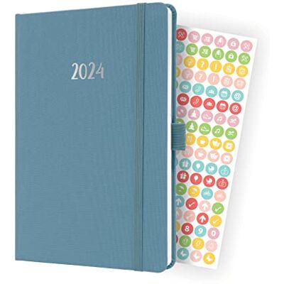 Sigel J4401 veckokalender Jolie 2024, ca A5, blå, inbunden med textilband, gummiband, pennögla, fickficka, 174 sidor, tillverkad av hållbart papper, planerare Sigel J4401 veckokalender Jolie 2024, ca A5, blå, inbunden med textilband, gummiband, pennögla, fickficka, 174 sidor, tillverkad av hållbart papper, planerare