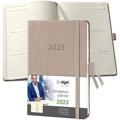 Sigel C2361 Möteskalender veckokalender 2023 – ca. A6 taupe – hårt fodral – 176 sidor – gummiband, pennslinga, arkivväska – PEFC-certifierad – konceptum Sigel C2361 Möteskalender veckokalender 2023 – ca. A6 taupe – hårt fodral – 176 sidor – gummiband, pennslinga, arkivväska – PEFC-certifierad – konceptum