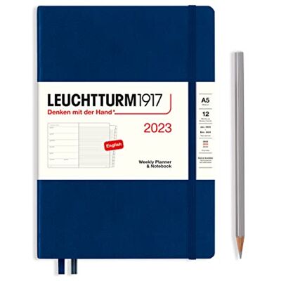 LEUCHTTURM1917 365888 veckokalender och anteckningsbok medium (A5) 2023, 12 månader, marinblå, engelska LEUCHTTURM1917 365888 veckokalender och anteckningsbok medium (A5) 2023, 12 månader, marinblå, engelska