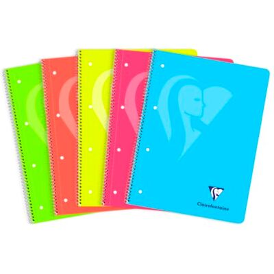 Clairefontaine 598723C Mimesys NEON cahier spiralé polypro 22,5x29,5cm 240p Q.5x5 cadré perfo. 4 trous 5 couleurs de bandes couleurs FLUO assorties Clairefontaine 598723C Mimesys NEON cahier spiralé polypro 22,5x29,5cm 240p Q.5x5 cadré perfo. 4 trous 5 couleurs de bandes couleurs FLUO assorties