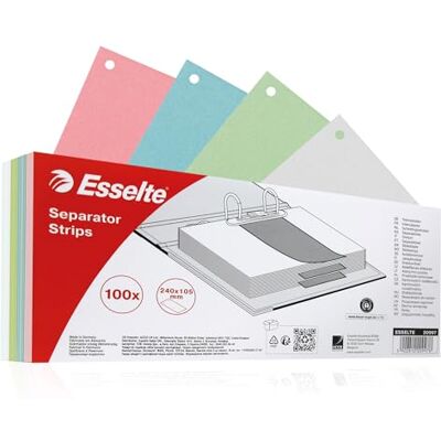 Esselte Kartongskiljeblad, 100 ark, 10,5 x 24 cm, hållbara pappersavskiljare, Blue Angel-certifierad, 100% återvunnet – 629055 Esselte Kartongskiljeblad, 100 ark, 10,5 x 24 cm, hållbara pappersavskiljare, Blue Angel-certifierad, 100% återvunnet – 629055