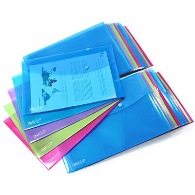 Rapesco 1678 ECO Kuvertmapp, Återvunnen Plast, A4+, 40 Pack Blandade Transparenta Klara Färger Rapesco 1678 ECO Kuvertmapp, Återvunnen Plast, A4+, 40 Pack Blandade Transparenta Klara Färger