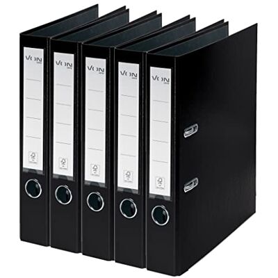 Leitz AV Mapp A4, kartong med plastband, för 350 ark, 50 mm ryggbredd, FSC-certifierad kartong, mapp, för skola, studier och hem, från , svart, 5 stycken, 10561095 Leitz AV Mapp A4, kartong med plastband, för 350 ark, 50 mm ryggbredd, FSC-certifierad kartong, mapp, för skola, studier och hem, från , svart, 5 stycken, 10561095