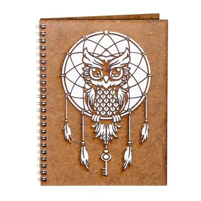 Lemn in Dar Agenda A5 personalizata din lemn bufnita cu dreamcatcher Lemn in Dar Agenda A5 personalizata din lemn bufnita cu dreamcatcher