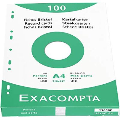 Exacompta – Ref 13666E – Bristol vanliga skivkort (paket med 100) – A4 i storlek, 205 gsm kort, kompatibel med skrivare – lämplig för examen revision och anteckningar – vit Exacompta – Ref 13666E – Bristol vanliga skivkort (paket med 100) – A4 i storlek, 205 gsm kort, kompatibel med skrivare – lämplig för examen revision och anteckningar – vit